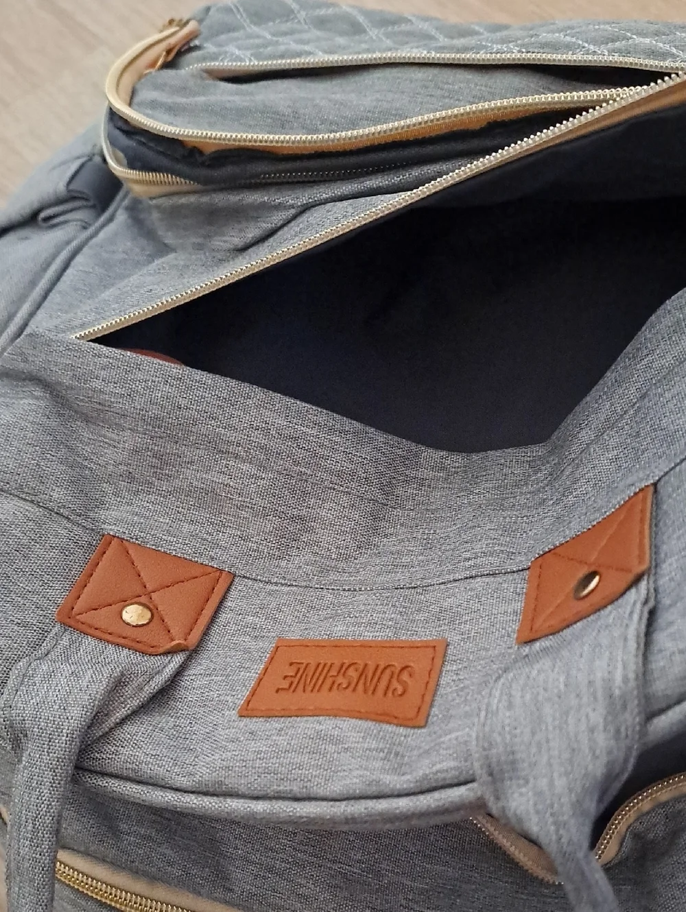 SUNSHINE Gray Baby Backpack with Tan Accents